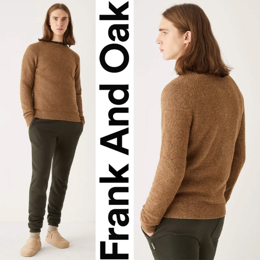 FRANK AND OAK Mens The Boucle Knit Crewneck SWEATER Size XXL Kelp Brown NEW